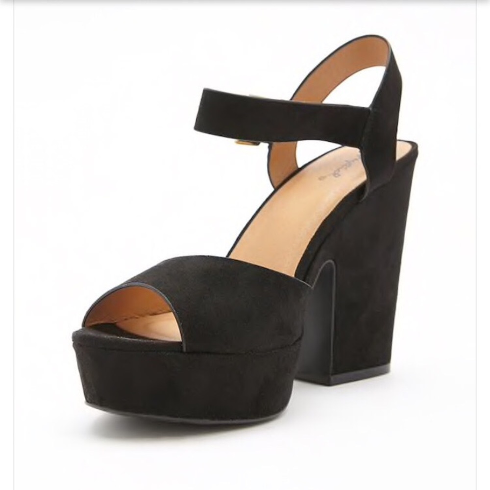 NWB Black Vegan Suede Peep Toe Platform Heels